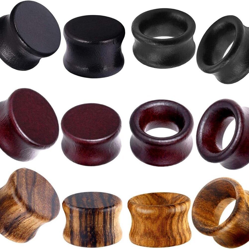 Vintage Wooden Ear Plugs Set 12pcs Organic Gauges for Men Women Body Piercing